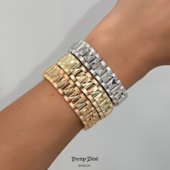 18k White Gold Plated Thick Watch Band Bracelet - Picture 2 of 2